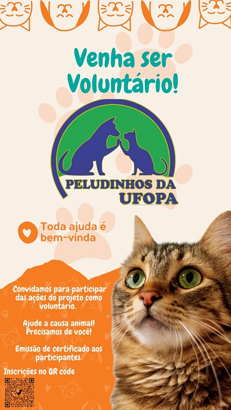 Cartaz para chamada de voluntários - Peludinhos da Ufopa 2025